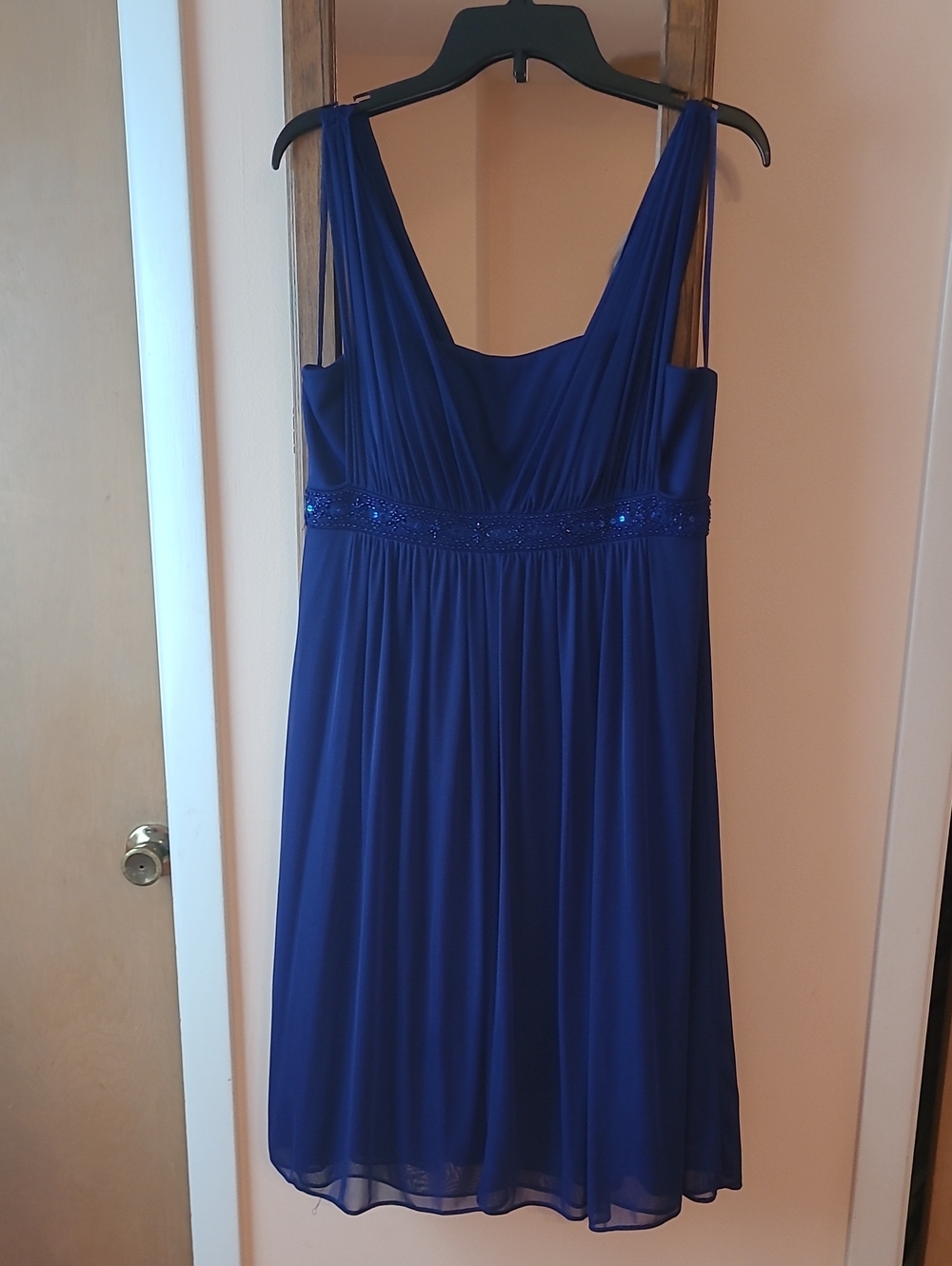 Jessica Howard Royal Blue Chiffon Midi Dress with Beaded Waist